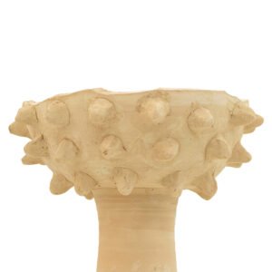 Tamegroute pottery-inspired clay goblet with a wide, textured rim adorned with multiple protruding conical shapes, elegantly resting on a narrow base.