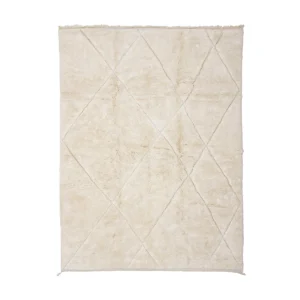 Rectangular off-white rug with a subtle diamond pattern and a soft, plush texture.