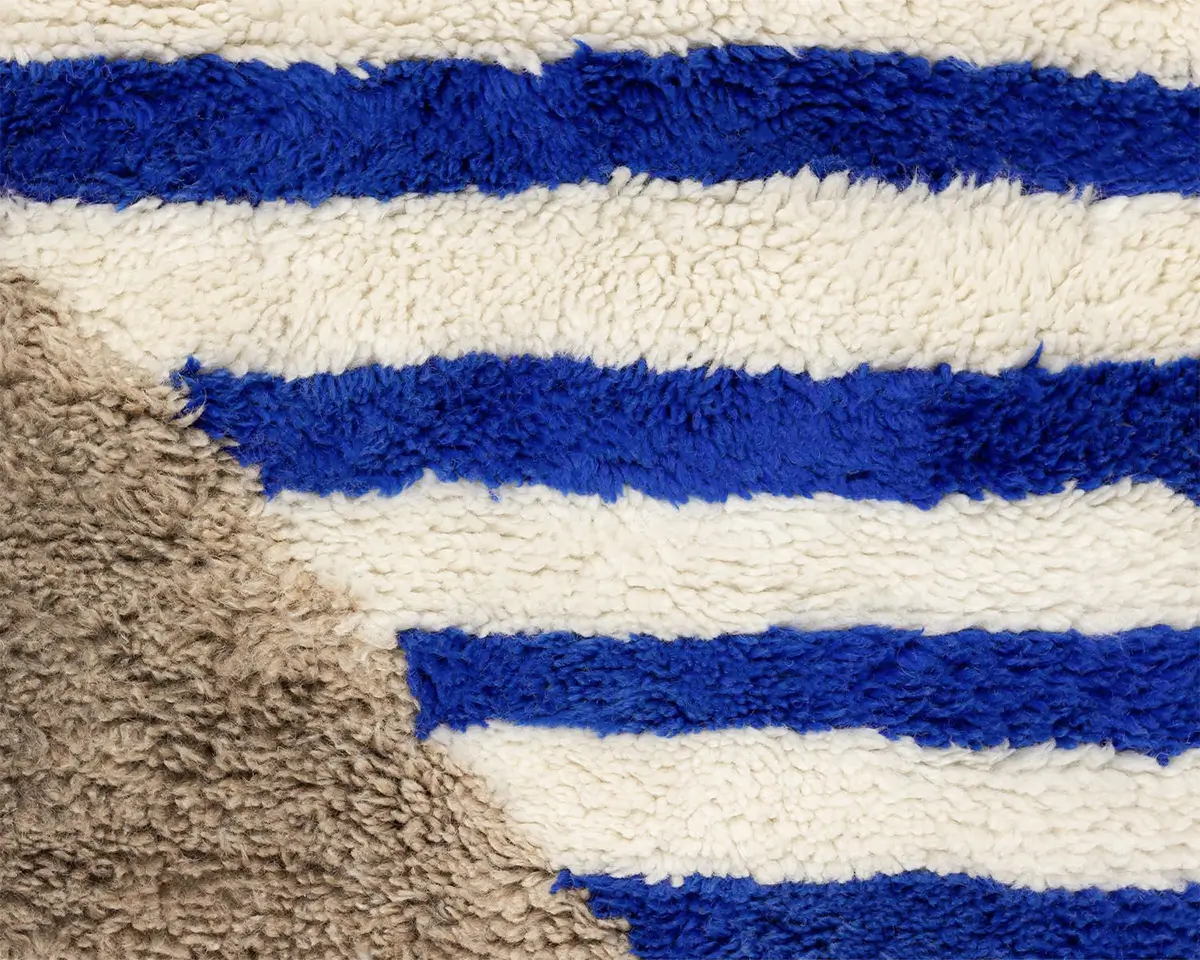Azele Studio. Handmade rugs. White blue beige rug. ethical home decor