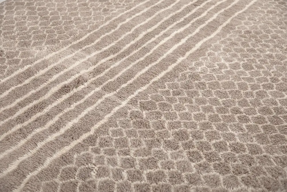 Azele Studio. Handmade rugs. Moroccan rug patterns. Gray striped rug geometrical rug